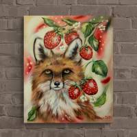 Acrylgemälde FUCHSTRÄUME - gemalter Fuchs mit Erdbeeren auf Leinwand 50cmx60cm von der Künstlerin Christiane Schwarz Bild 1