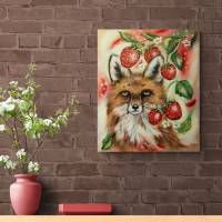 Acrylgemälde FUCHSTRÄUME - gemalter Fuchs mit Erdbeeren auf Leinwand 50cmx60cm von der Künstlerin Christiane Schwarz Bild 3