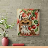Acrylgemälde FUCHSTRÄUME - gemalter Fuchs mit Erdbeeren auf Leinwand 50cmx60cm von der Künstlerin Christiane Schwarz Bild 4