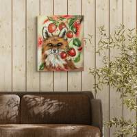 Acrylgemälde FUCHSTRÄUME - gemalter Fuchs mit Erdbeeren auf Leinwand 50cmx60cm von der Künstlerin Christiane Schwarz Bild 5