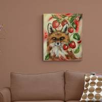 Acrylgemälde FUCHSTRÄUME - gemalter Fuchs mit Erdbeeren auf Leinwand 50cmx60cm von der Künstlerin Christiane Schwarz Bild 6