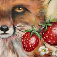 Acrylgemälde FUCHSTRÄUME - gemalter Fuchs mit Erdbeeren auf Leinwand 50cmx60cm von der Künstlerin Christiane Schwarz Bild 7