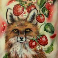 Acrylgemälde FUCHSTRÄUME - gemalter Fuchs mit Erdbeeren auf Leinwand 50cmx60cm von der Künstlerin Christiane Schwarz Bild 9