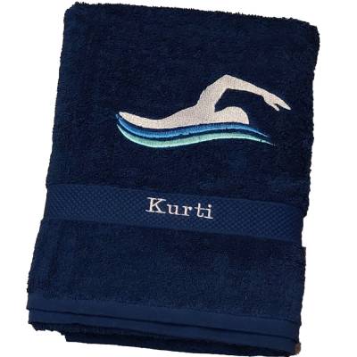 Handtuch, Duschtuch oder 2er Set Geschenk  Bestickt personalisiert Schwimmer
