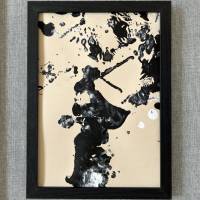 Handgemaltes abstraktes minimalistisches Bild auf hochwertigem 250g Naturell Papier schwarz weiß sand beige #3 der Bild 1