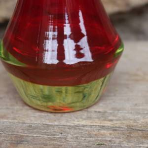 Vase Pop Art Rubinrot Hellgrün Überfangglas mundgeblasen 70er Vintage Bild 3