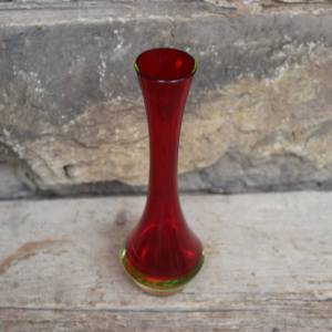 Vase Pop Art Rubinrot Hellgrün Überfangglas mundgeblasen 70er Vintage Bild 4