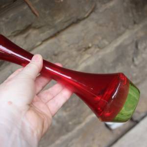 Vase Pop Art Rubinrot Hellgrün Überfangglas mundgeblasen 70er Vintage Bild 5