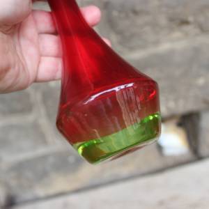 Vase Pop Art Rubinrot Hellgrün Überfangglas mundgeblasen 70er Vintage Bild 8