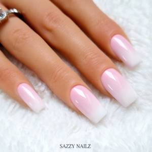 Press on Nails - Babyboomer Gel Nägel  - Fingernägel zum Aufkleben - Rosa Weiß Ombre Farbverlauf - handgefertigt Bild 1