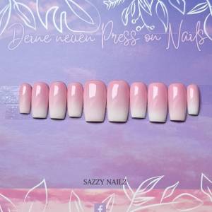 Press on Nails - Babyboomer Gel Nägel  - Fingernägel zum Aufkleben - Rosa Weiß Ombre Farbverlauf - handgefertigt Bild 2