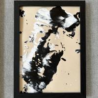 Handgemaltes abstraktes minimalistisches Bild auf hochwertigem 250g Naturell Papier schwarz weiß sand beige #5 der Bild 1