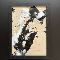 Handgemaltes abstraktes minimalistisches Bild auf hochwertigem 250g Naturell Papier schwarz weiß sand beige #5 der Bild 2