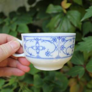 5 Kaffeetassen mit Untertassen Teetassen Indisch Blau Strohblume Bareuther Bavaria Bild 3