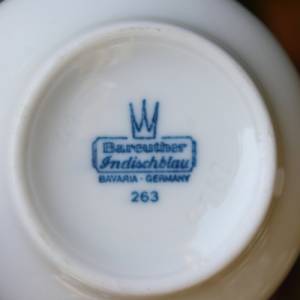5 Kaffeetassen mit Untertassen Teetassen Indisch Blau Strohblume Bareuther Bavaria Bild 6