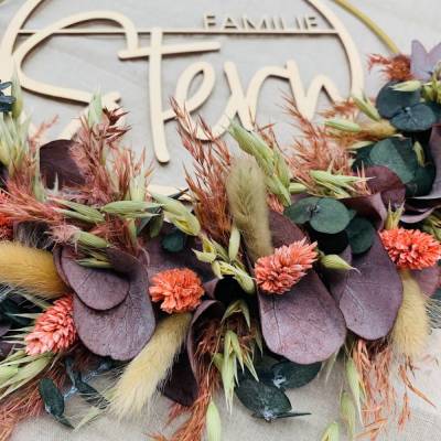 Personalisierter Türkranz/Flowerhoop, Trockenblumen versch. Farben (wahlweise Bunt oder Natur wie abgebildet)