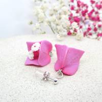 Kleine Bougainvillea Blumen Ohrringe, rosa Blumen Ohrringe, Sommer Ohrringe, festliche Ohrringe, Geschenk Bild 1