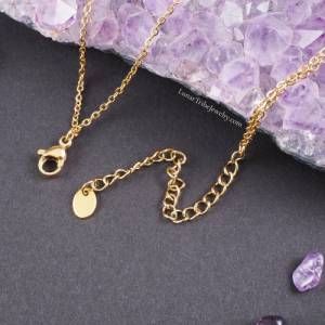 Goldene Rosenquarz Halskette mit Mondanhänger aus Edelstahl, mehrreihige goldene Kristallkette Bild 5