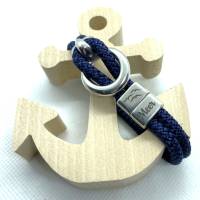 Maritimes Armband aus Segelseil, dunkelblau, mit versilberten Zwischenstücken und versilbertem Hakenversc Bild 1