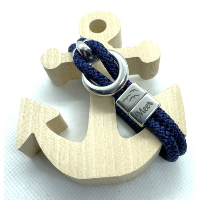Maritimes Armband aus Segelseil, dunkelblau, mit versilberten Zwischenstücken und versilbertem Hakenversc