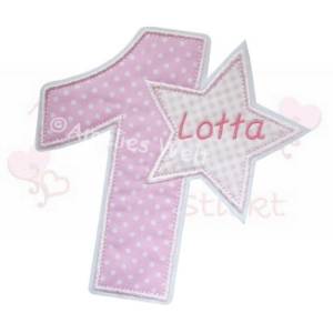 Große Geburtstags Zahl mit Name nach Wahl 1 - 9 aufnäher stickapplikation rosa für mädchen geburtstag Bild 1