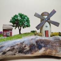 Windmühle Deko auf Treibholz mit Holland Deko, Ostsee, shabby style, maritim, Meer, Nordsee, Atlantik, Diorama, Bild 4