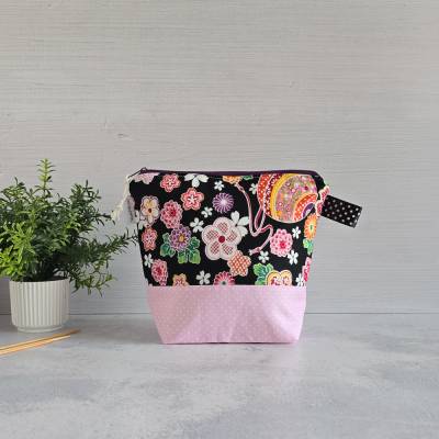 Projekttasche | Retro Blumen | Projekttasche für Socken stricken | Stricktasche | Bobbeltasche