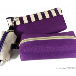Kosmetiktäschchen Universaltasche, Canvas violett beige, handmade by BuntMixxDESIGN Bild 6