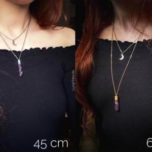 Doppelte Halskette mit Rosenquarz und Mondanhänger, silberner Rosenquarz Schmuck, Kristallkette Rosenquarz Bild 8