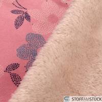 Stoff Polyester Fleece rosa Blume Fellabseite beige weich kuschelig Bild 5