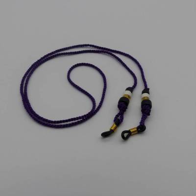Schickes Brillenband in violett gold, Keramikperlen, Brillenkette, Halteband für Brille mit Perlen, handgeknüpft