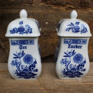 2 Vorratsdosen Tee Zucker Zwiebelmuster Porzellan 90er Jahre Made in China Bild 2