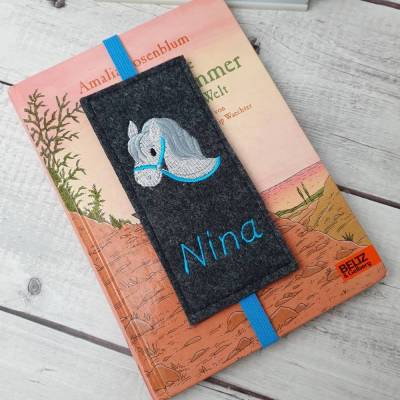 Filz Lesezeichen Pferd weiß, Geschenk Einschulung, Einschulungsgeschenk, personalisiert