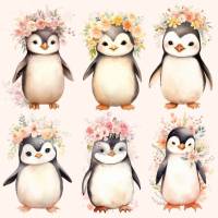 Bügelbilder Bügelmotiv Pinguin Tier Blumen Mädchen Höhe 10cm Bild 1