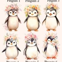Bügelbilder Bügelmotiv Pinguin Tier Blumen Mädchen Höhe 10cm Bild 2