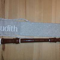 Flötentasche mit Namen, Flötenbeutel - Hellbraun mit Querstreifen (mit optionalen Zubehörfach / Fütterung/Halskordel) Bild 1