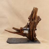 Wildholz Kerzenhalter aus einer Baumwurzel auf Schieferplatte Bild 1