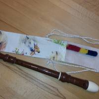Flötentasche mit Namen, Flötenbeutel - Pferde braun (mit optionalen Zubehörfach) Bild 3