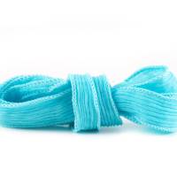 Seidenband Crinkle Crêpe Karibikblau 1m 100% Seide handgenäht und handgefärbt Schmuckband Wickelarmban Bild 1