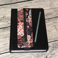 Stiftemäppchen mit Gummiband- Etui- romantisches Blumenmuster-schwarz/rosa Bild 1