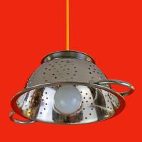 Edelstahl Küchenlampe, Lampe aus Standsieb, Nudelsieb, Seiher, Salatsieb, Esszimmerlampe Bild 1