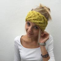 zimtblüte Stirnband EFFI merino mit Zopfmuster aus Wolle Bild 1