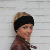 zimtblüte Stirnband EFFI merino mit Zopfmuster aus Wolle Bild 3