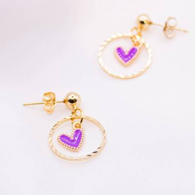 Ohrringe Creolen Herz lila Edelstahl in Gold Boho allergikerfreundlich aus Edelstahl - leichte Ohrringe Herz goldfarben 