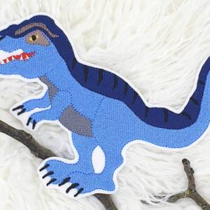 T Rex extra groß Dinosaurier 16,5cm x 13,5cm blau grau dunkelblau zum aufbügeln bügelbild kinder drache aufnäher applika Bild 1