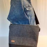 Umhängetasche schwarz grau Tweed, Handtasche, Schultertasche Bild 6