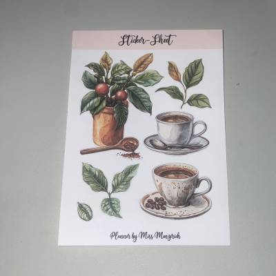 Sticker-Sheet Coffee Kaffee  Aufkleber Watercolor Bulletjournal Journal Notebook Planer Budgetplaner Planer Junk Journal