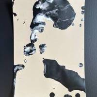 Handgemaltes abstraktes minimalistisches Bild auf hochwertigem 250g Naturell Papier schwarz weiß sand beige #8 der Bild 3