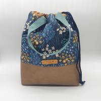 Handarbeitstasche/Projekttasche mit Blüten blau/türkis Bild 1