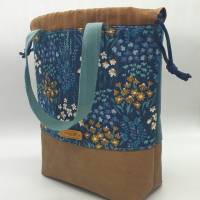 Handarbeitstasche/Projekttasche mit Blüten blau/türkis Bild 2